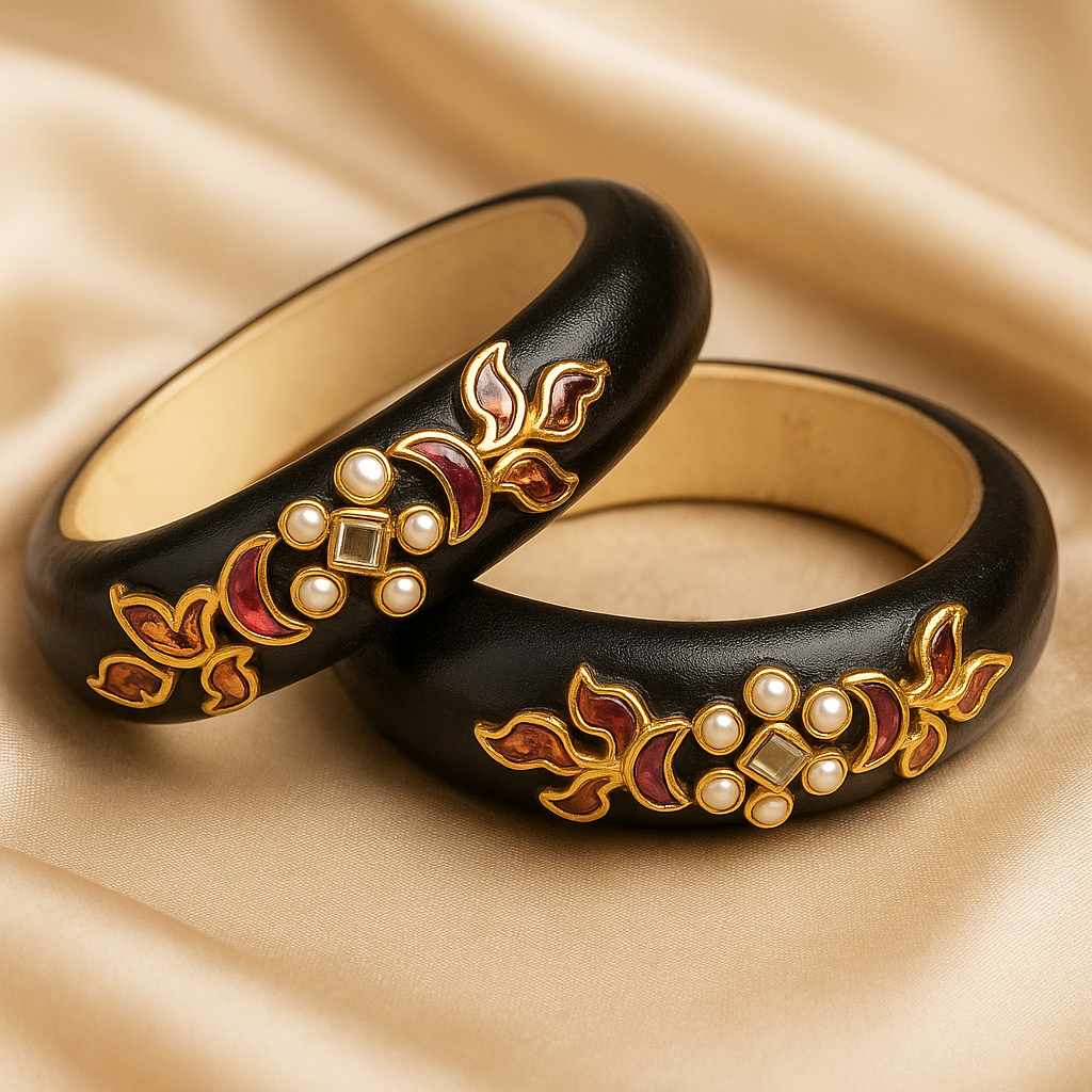 Mrignaini- Ink Black Padma - Bangle Pair(2 pieces) - Image 2